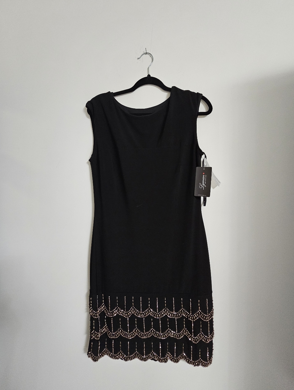 Frank Lyman Design Black Sleeveless Mini Dress with Beaded Hem